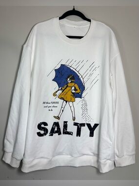 White "Salty" Graphic Pullover Sweatshirt, [Size 2X]